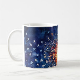 Mug Célébration de l'Amérique. Étoiles et feux d'artif