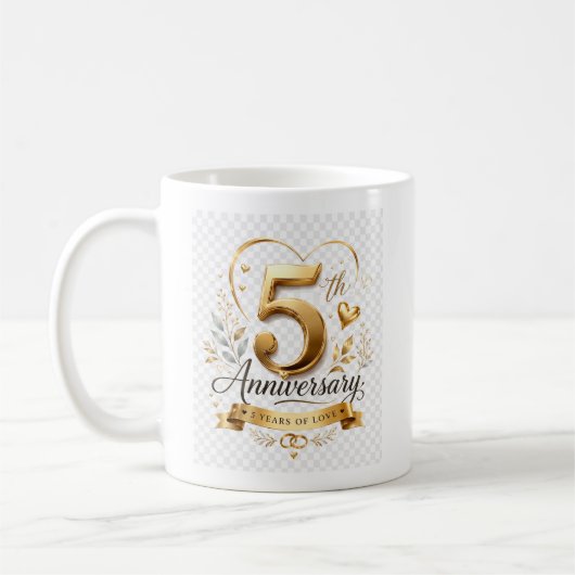 Mug Célébration du 5e anniversaire de mariage or éléga (Gauche)