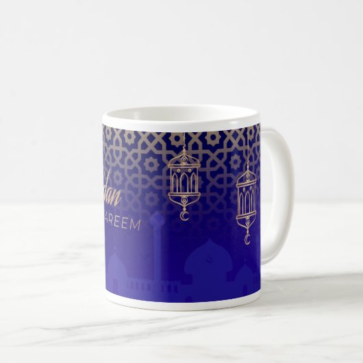 Mug Célébrer Ramadan Kareem Crescent Blue Gold (Devant droit)