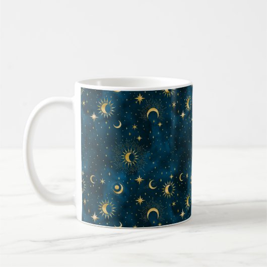 Mug Céleste Bleu et Or Starry Night Crescent Lune (Gauche)