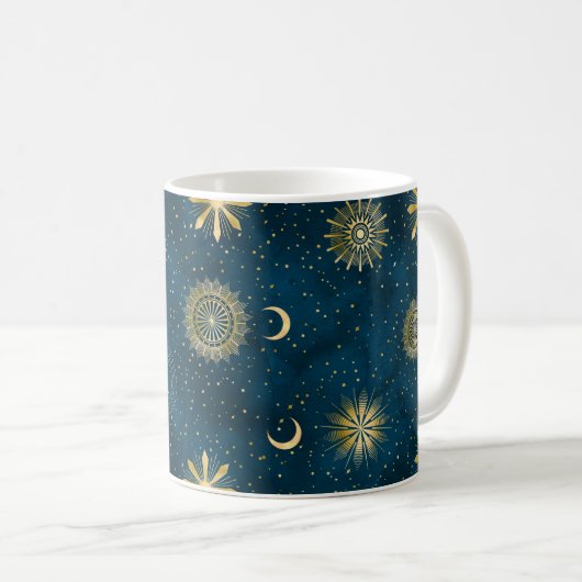 Mug Céleste Bleu et Or Starry Night Crescent Lune (Devant droit)