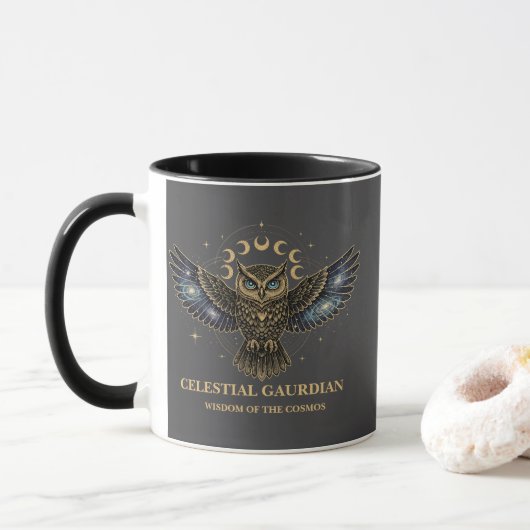 Mug Celestial Owl Cosmic Guardian (Avec donut)