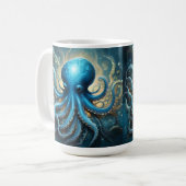 Mug Celestial Waves: The Blue Octopus Fractal Art (Devant gauche)