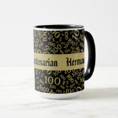 Mug Centenaire Anniversaire Numéro Motif 100 Noir/Or (Devant droit)