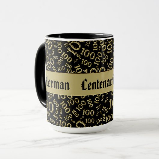 Mug Centenaire Anniversaire Numéro Motif 100 Noir/Or (Devant gauche)