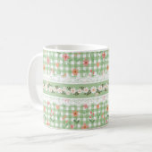 Mug Céramique En vichy floral vert, 11oz, sans plomb (Devant gauche)