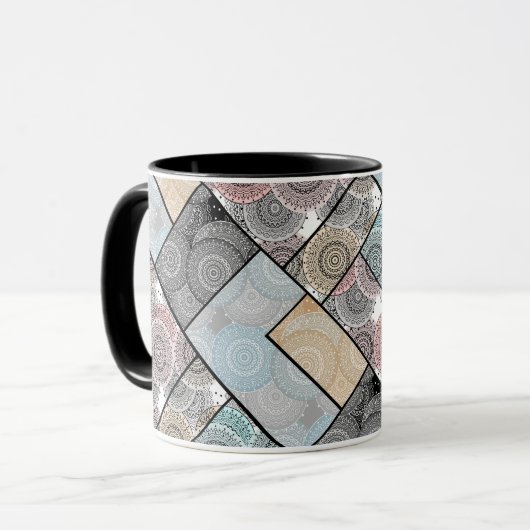 Mug Ceramique mosaique mandala cercles patchwork colle (Devant gauche)