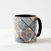Mug Ceramique mosaique mandala cercles patchwork colle (Devant droit)