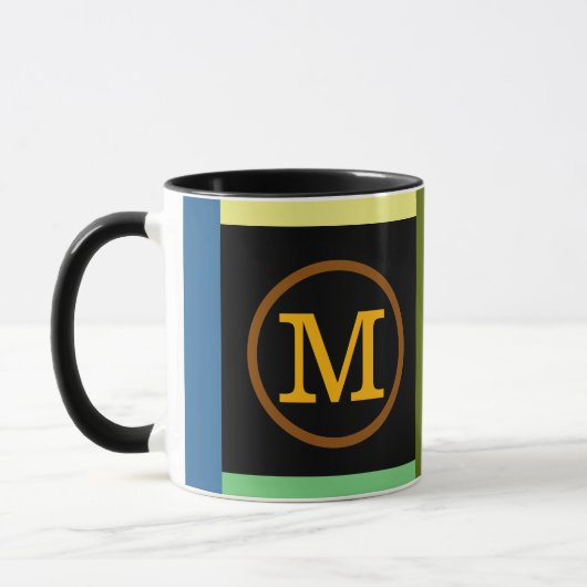 Mug Cercle avec nom M initial, cool & moderne noir (Gauche)