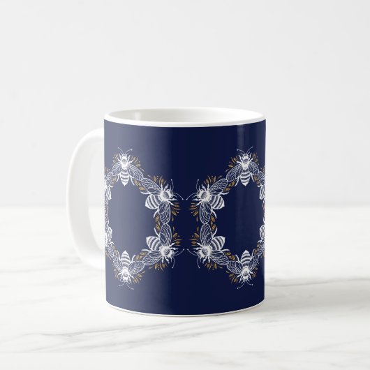 Mug Cercle d'abeilles bleu de la Marine (Devant gauche)