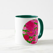 Mug Cercle de fleurs, Chrysanthèmes rose Fuchsia (Devant droit)