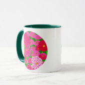Mug Cercle de fleurs, Chrysanthèmes rose Fuchsia (Devant gauche)