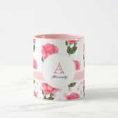 Mug Cercle de monogramme de point Polka Roses Roses Ro (Centre)