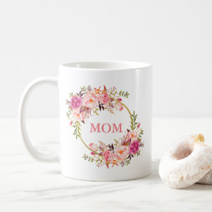 Mug Cercle rose floral d'or d'aquarelle de maman
