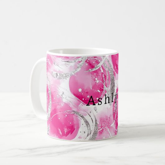 Mug Cercles Abstraits en verre d'argent rose (Devant gauche)