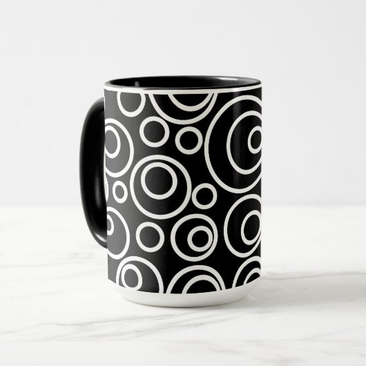 Mug Cercles blancs Design sur Noir (Devant gauche)