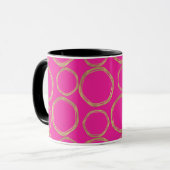Mug Cercles dorés et rose vif chaud Amusement Moderne  (Devant gauche)