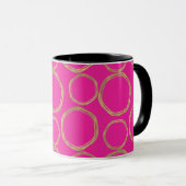 Mug Cercles dorés et rose vif chaud Amusement Moderne  (Devant droit)