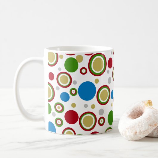 Mug Cercles géométriques Rouge Vert Bleu Argent Or (Avec donut)