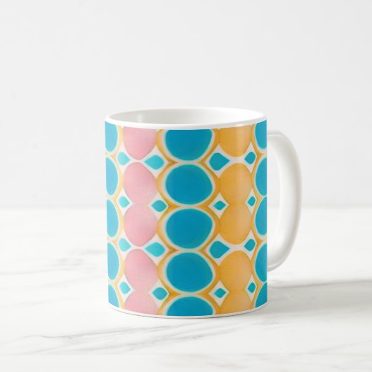 Mug Cercles Pastel Bleu, Rose et Jaune (Devant droit)