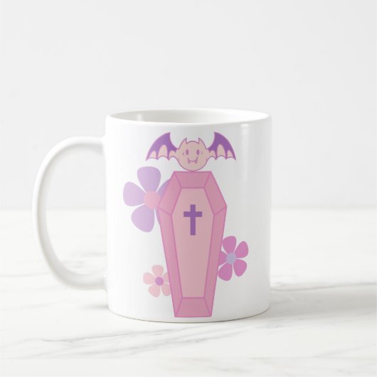 Mug Cercueil et chauve-souris rose floral (Gauche)