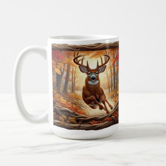 Mug Cerf à queue blanche bondissant à travers un autom (Gauche)