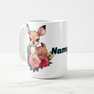 Mug Cerf bébé personnalisé avec des roses floral en bo