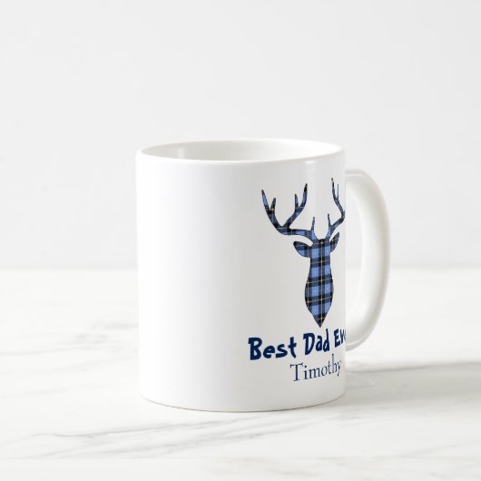 Mug Cerf Buck Plaid bleu et noir (Devant droit)