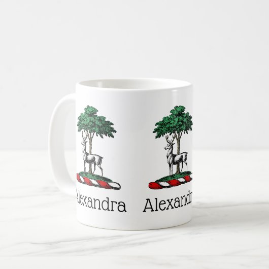 Mug Cerf Daim devant un Arbre Emblème de Blason Crête (Devant gauche)
