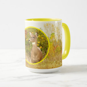 MUG CERF DANS LE CHAMP AVEC LA COULEUR DE CHUTE/JAUNE