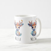 Mug Cerf de Bébé mignon avec Antlers et Fleurs (Devant droit)