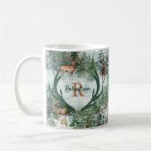 Mug Cerf de la forêt hivernale Monogramme de Noël (Gauche)