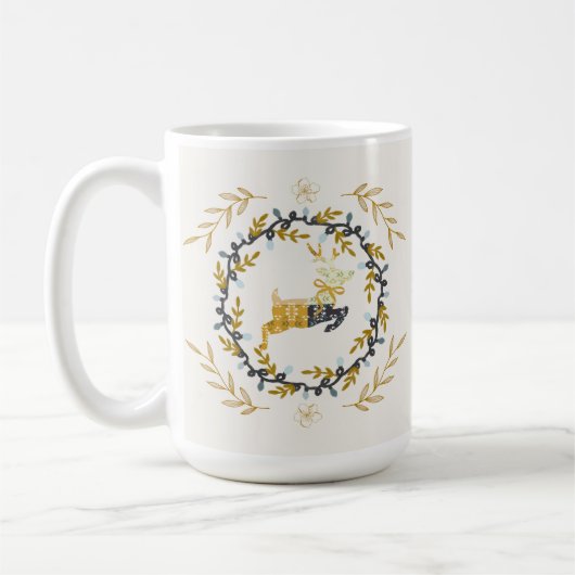 Mug Cerf de Noël avec Couronne Crème Jaune (Gauche)