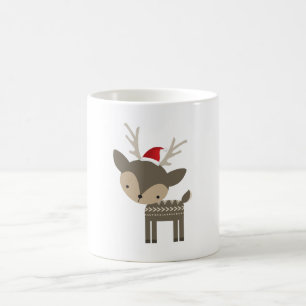 Mug Cerf De Noël Dans Un Hipster Rétro Du Chapeau Roug