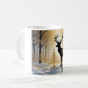 Mug Cerf doré dans la forêt de lumière hivernale
