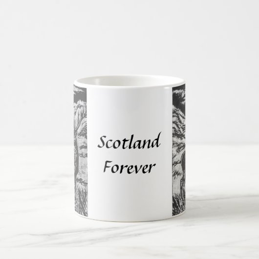 Mug Cerf écossais en verre neigeux Linocut noir et bla (Centre)