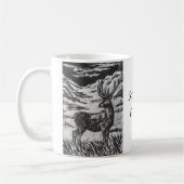 Mug Cerf écossais en verre neigeux Linocut noir et bla (Gauche)