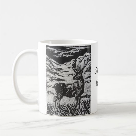 Mug Cerf écossais en verre neigeux Linocut noir et bla (Gauche)