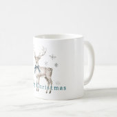Mug Cerf Flocons de Neige Noël Bleu Ruban (Devant droit)