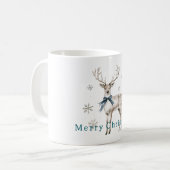 Mug Cerf Flocons de Neige Noël Bleu Ruban (Devant gauche)