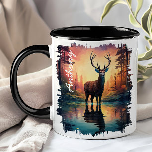 Mug Cerf Majestueux au Lac Coucher de Soleil Reflet