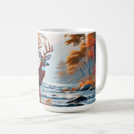 Mug Cerf Majestueux Dans Le Paysage De La Forêt D'Auto (Devant droit)