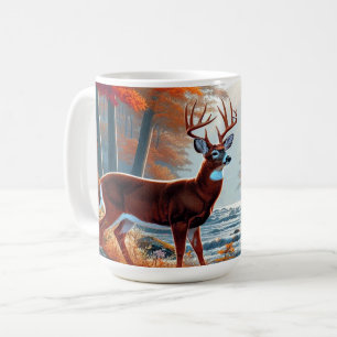 Mug Cerf Majestueux Dans Le Paysage De La Forêt D'Auto