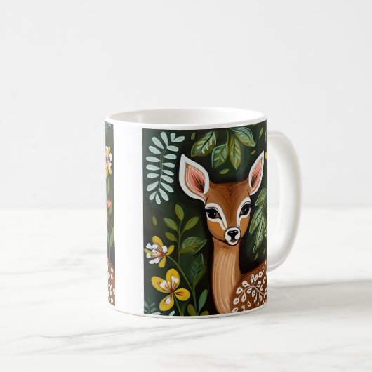Mug Cerf mignon en Feuille et fleurs (Devant droit)