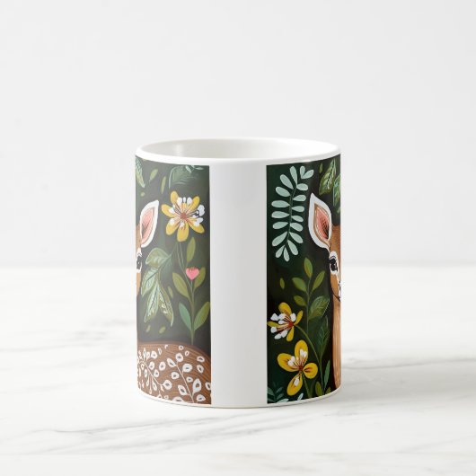 Mug Cerf mignon en Feuille et fleurs (Centre)