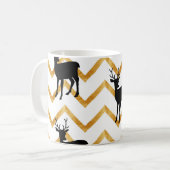 Mug Cerf noir, motif de texture dorée. (Devant gauche)