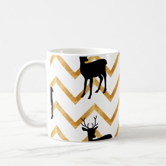 Mug Cerf noir, motif de texture dorée. (Gauche)