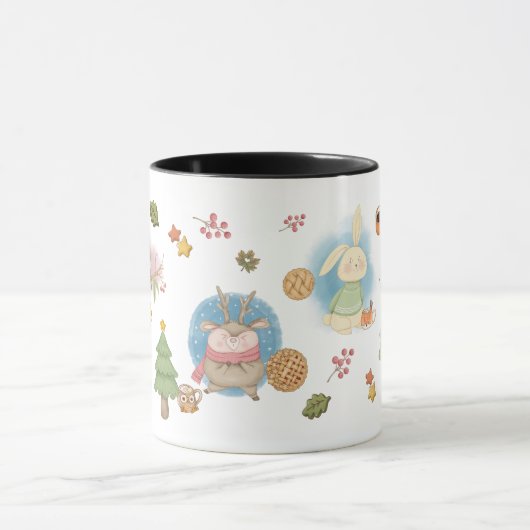 Mug Cerf, Oiseau, Lapin Et Snowman En Saison De Vacanc (Centre)