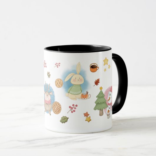 Mug Cerf, Oiseau, Lapin Et Snowman En Saison De Vacanc (Devant droit)