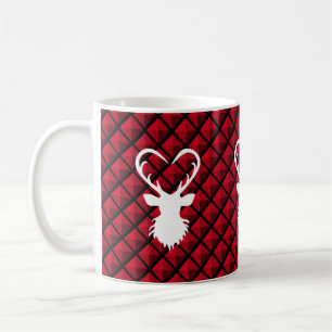 Mug Cerf sur fond à motif en losanges noir et rouge